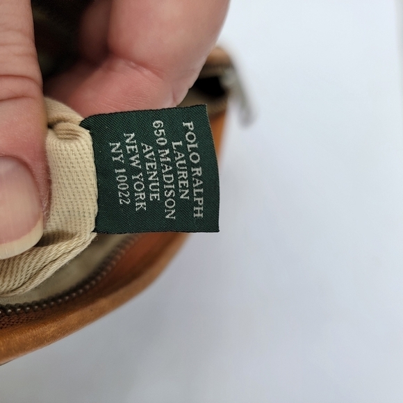 Lauren Ralph Lauren Vintage Surplus Olive Green Tan Leather Trim Crossbody Bag - Picture 4 of 16